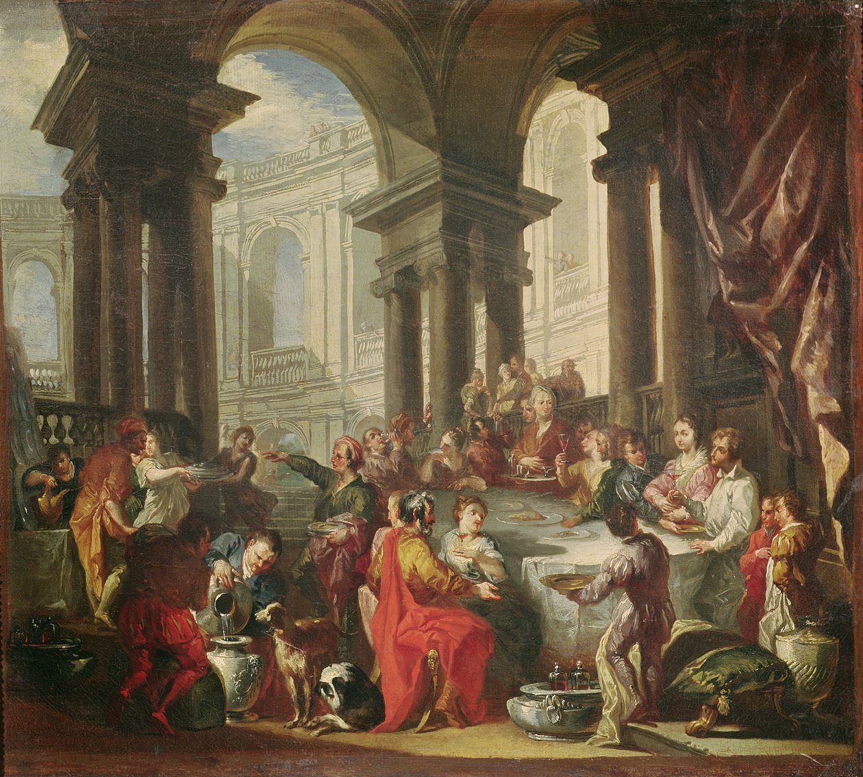 İyonik Düzenin Dairesel Portikosunda Düzenlenen Bir Ziyafet, c.1720-25 by Giovanni Paolo Pannini