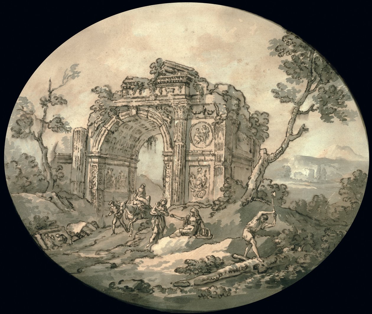 Mimari Kalıntılar (Kağıt üzerine Hint mürekkebi, kalem ve sepya) by Giovanni Paolo Pannini