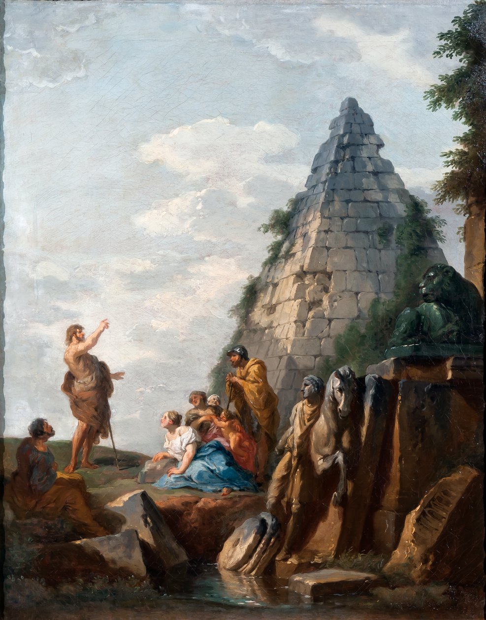 Vaftizci Yahya, Cestius Piramidi ve diğer klasik anıtların vaazıyla Capriccio, 1745 by Giovanni Paolo Pannini