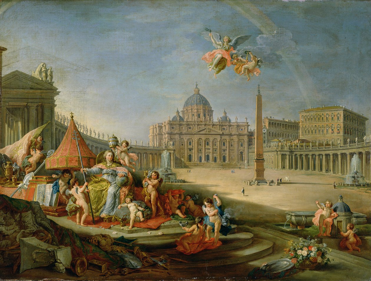 Papalığın Zaferi alegorisi ile Piazza San Pietro, Roma, 1757 by Giovanni Paolo Pannini