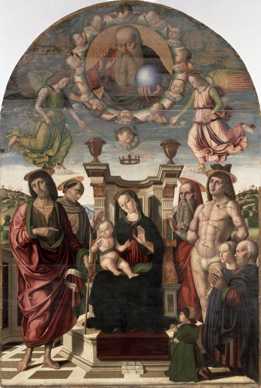 Madonna ve Çocuk Azizlerle Taht Edildi by Giovanni Santi or Sanzio