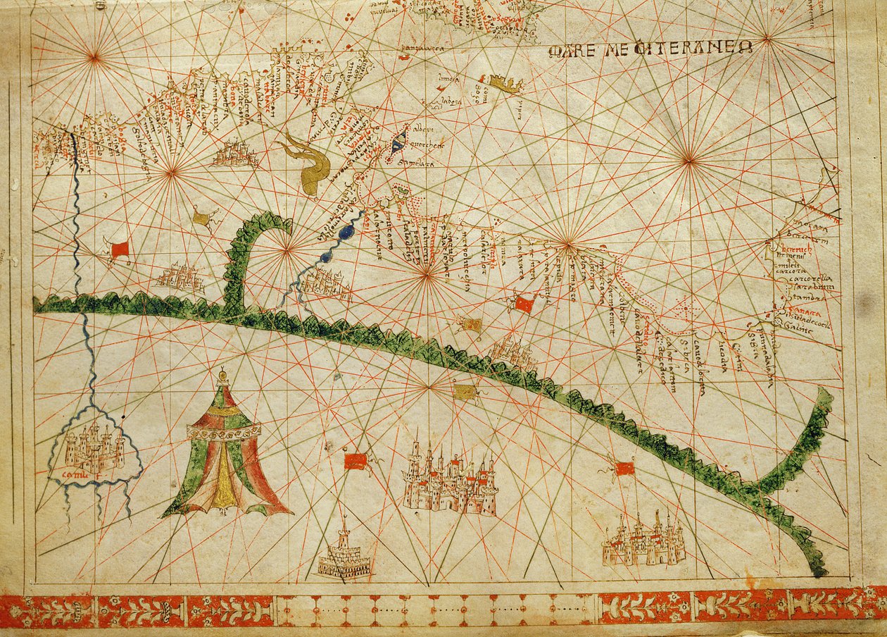 Kuzey Afrika, bir deniz atlasından, 1520 (parşömen üzerine mürekkep) (330916