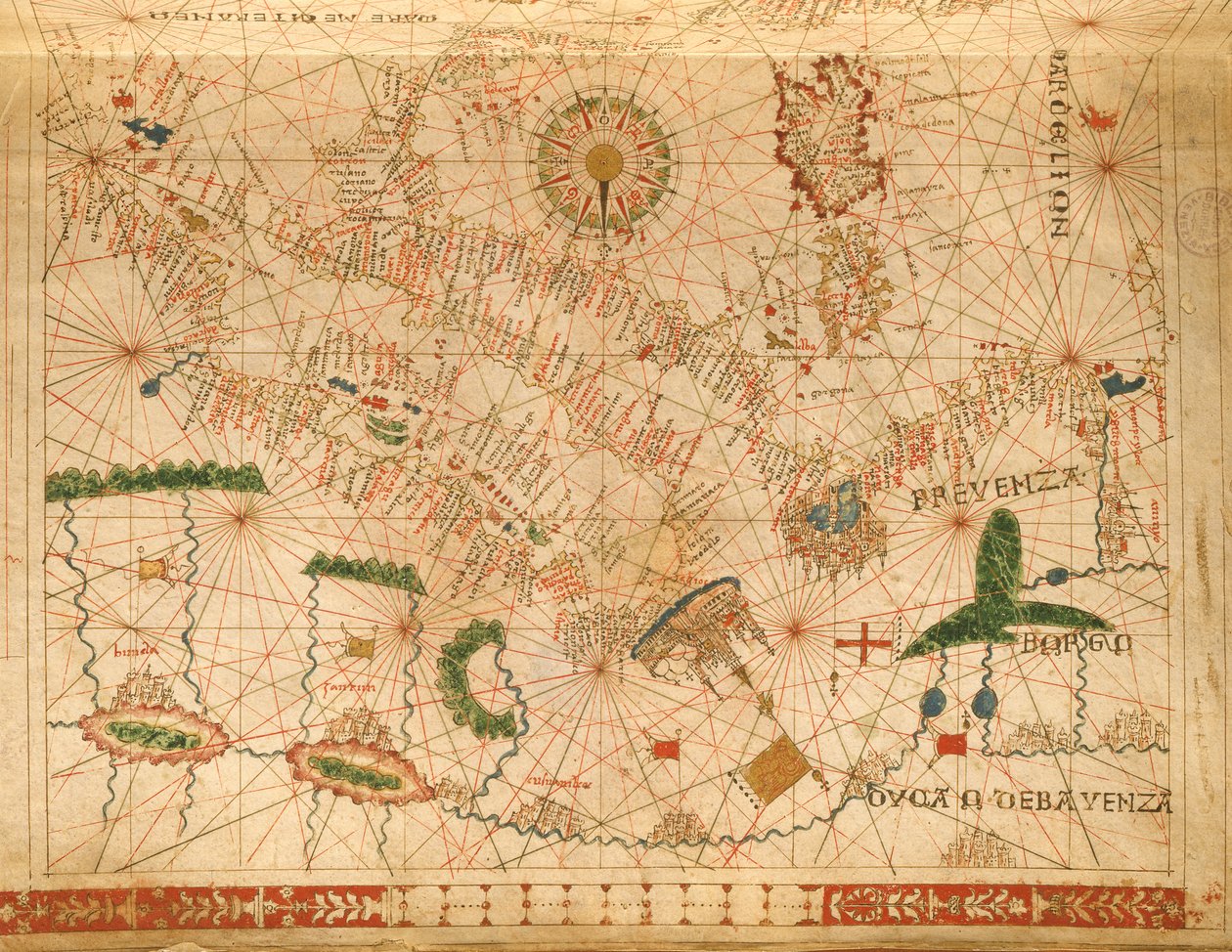 Provence ve İtalya, bir deniz atlasından, 1520 (parşömen üzerine mürekkep) (330915