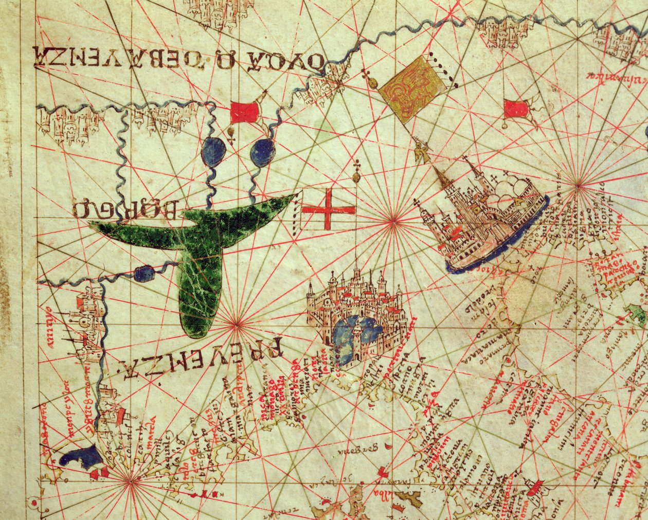 Provence ve Kuzey İtalya, bir deniz atlasından, 1520 (parşömen üzerine mürekkep) by Giovanni Xenodocus da Corfu