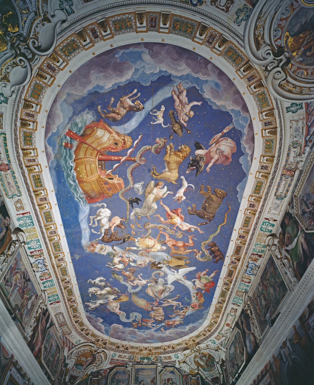 Sala del Mappamondo'da astrolojik tavan by Giovanni de Vecchi