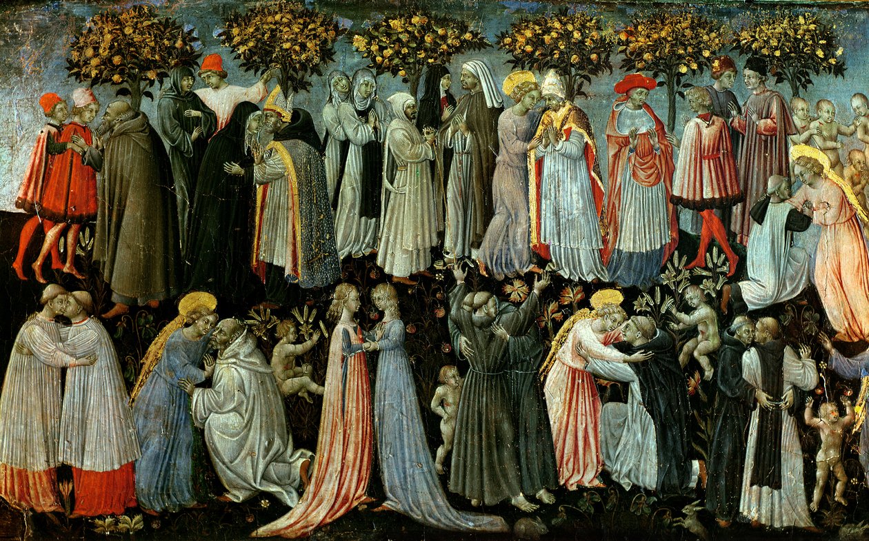 Son Yargı, Cenneti tasvir eden predella panelinin detayı, 1460-65 (panelde tempera) (218797 detayı) by Giovanni di Paolo