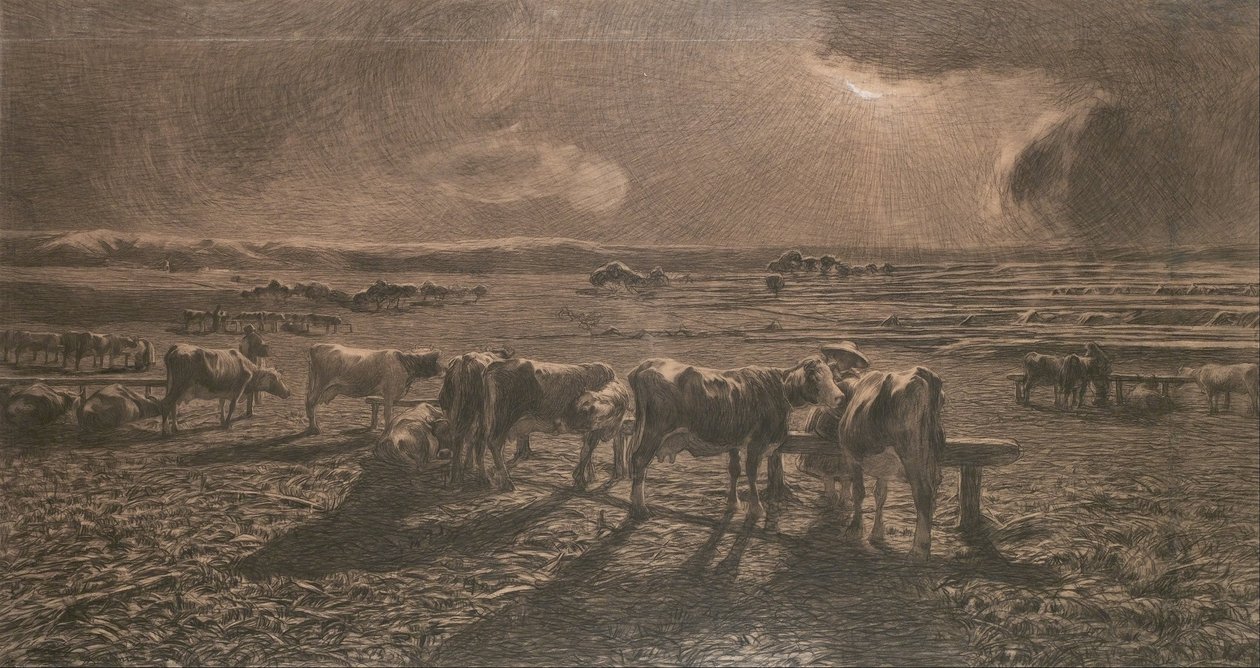 Akşam (Otlatma, Alla stanga) by Giovanni Segantini