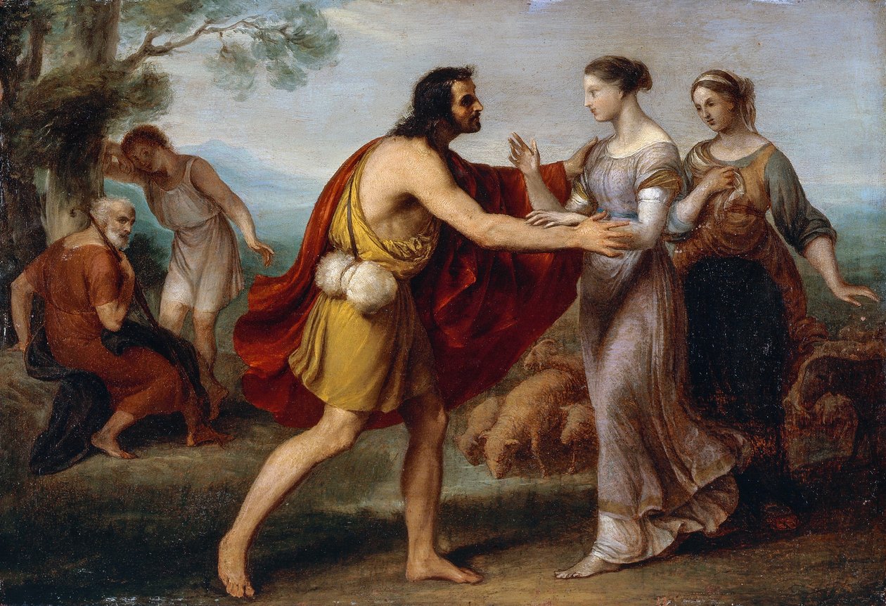 Jacob ve Rachel arasındaki buluşma, Piccio (1804-1873) olarak bilinen Giovanni Carnovali tarafından, bakır üzerine yağlı boya, 38x53 cm by Giovanni Carnovali