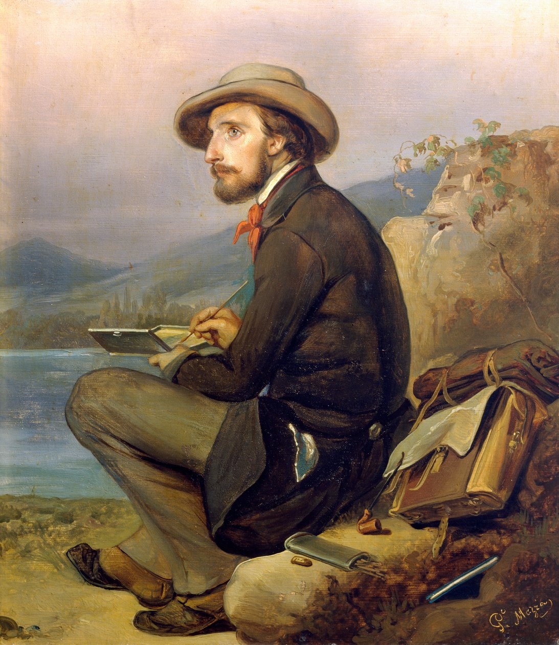 Ressamın portresi, belki Giovanni Carnovali, Giuseppe Mazza (1817-1884), panel üzerine yağlı boya, 28x23 cm by Giovanni Carnovali