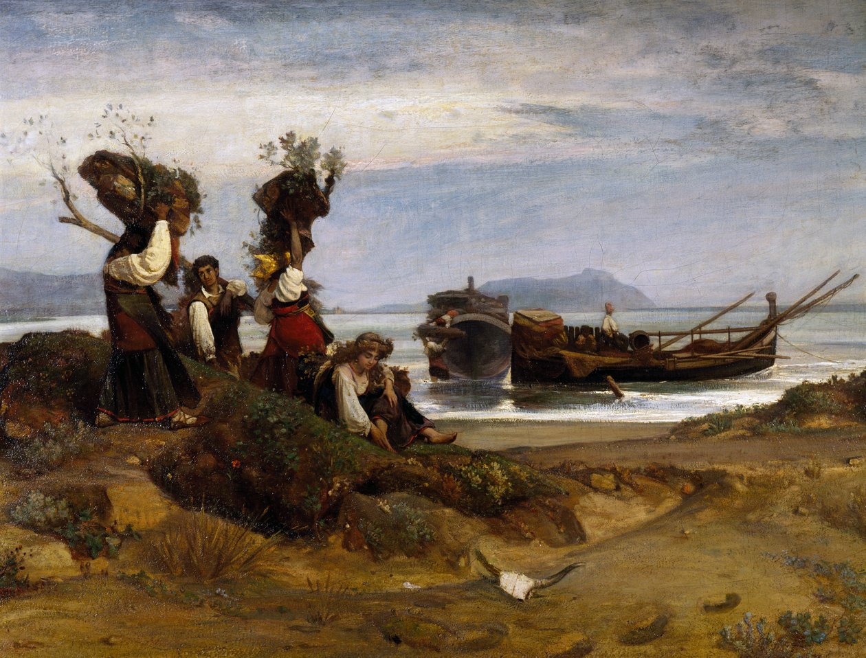 Anzio limanına odun yükleyen kadınlar by Giovanni Costa