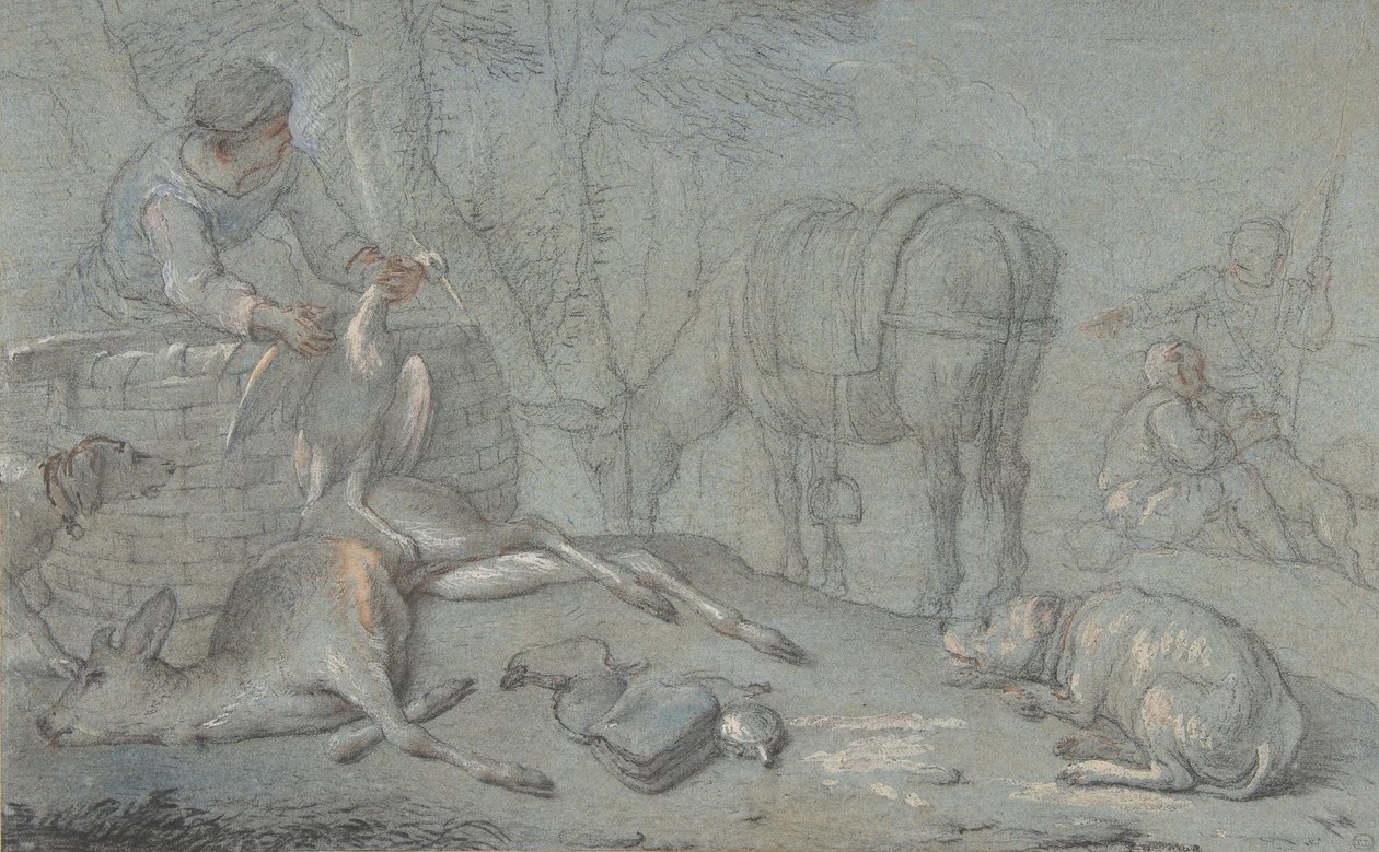 Peyzajda Ölü Oyunlu Avcılar, 1600-1800. by Giovanni Agostino Cassana