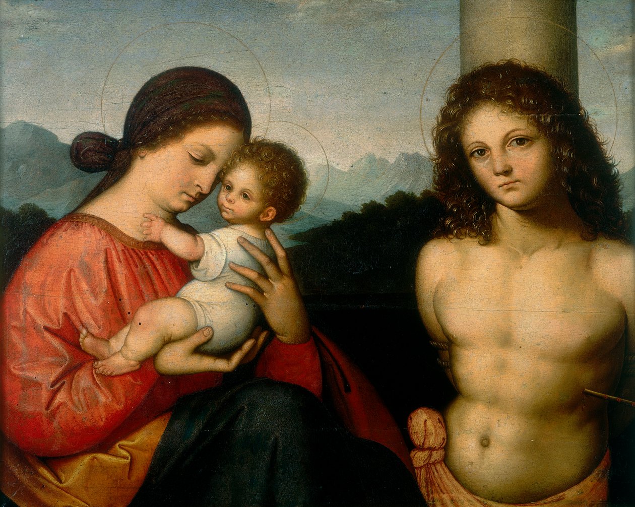 Çocuk ve Aziz Sebastian ile Madonna by Giovanni Agostino da Lodi