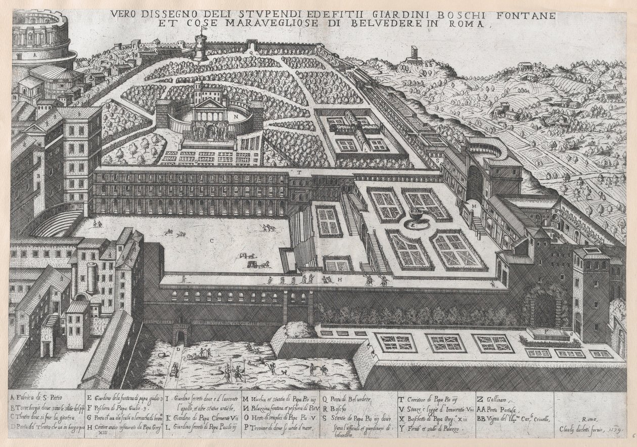 Belvedere ve Bahçelerinin Havadan Görünümü, 1579., 1579 by Giovanni Ambrogio Brambilla.