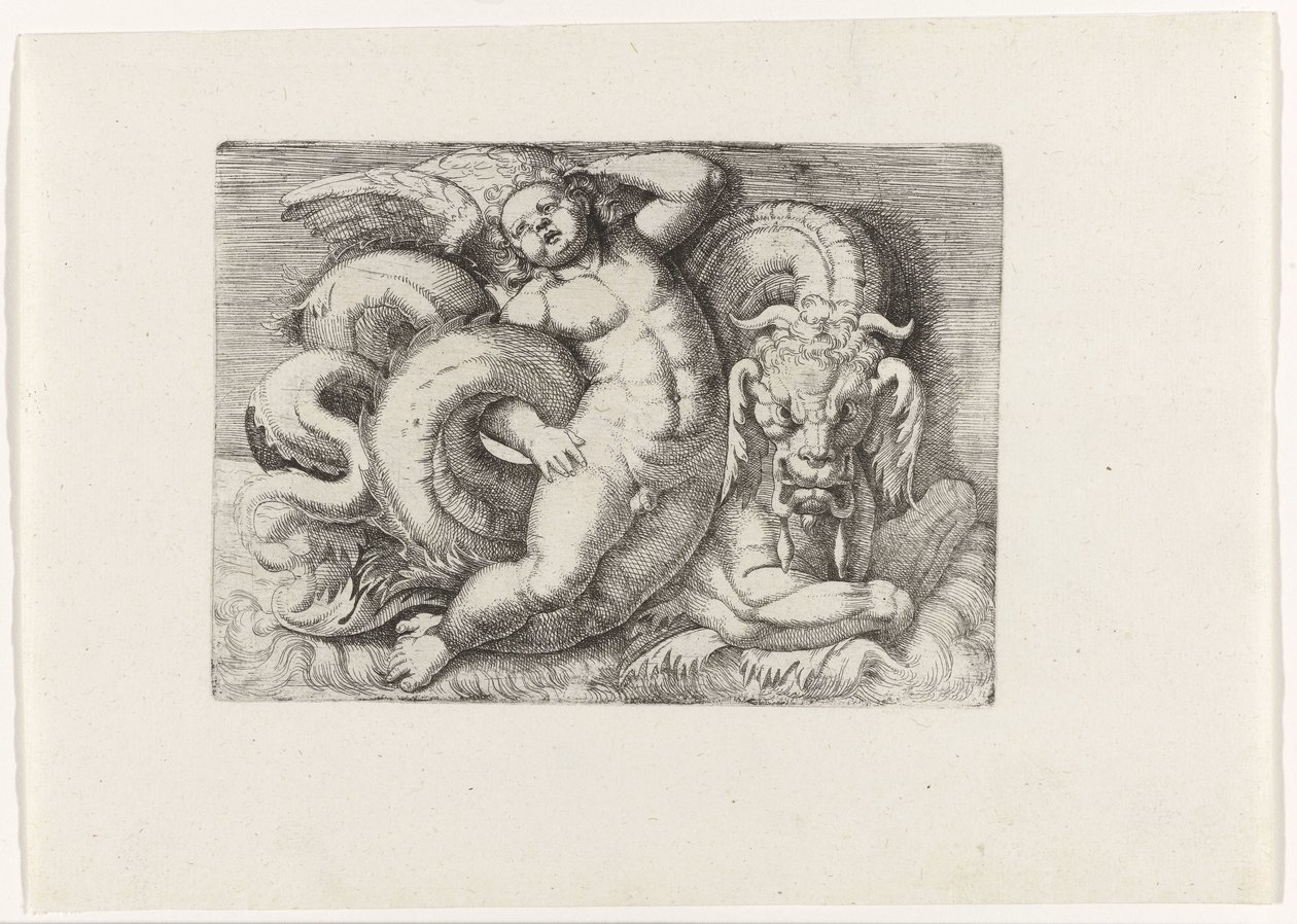 Putto deniz canavarına biniyor by Giovanni Andrea Maglioli