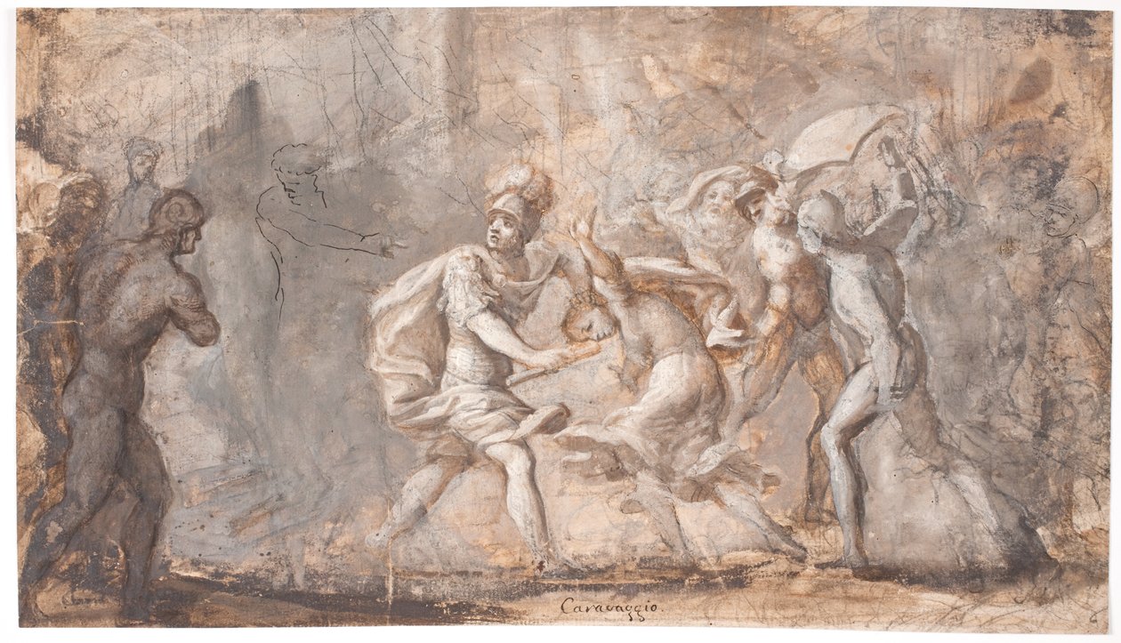 Tarpeia, Sabinlerin kalkanları altında eziliyor by Giovanni Angelo Canini