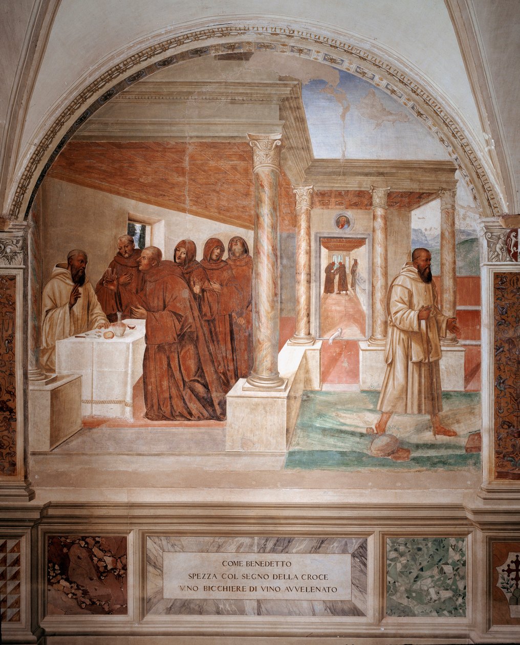 Benedict bir kadeh zehirli şarap kırar ve Antonio Bazzi dit il Sodoma (1477 - 1549) tarafından Benedictine Order 1503