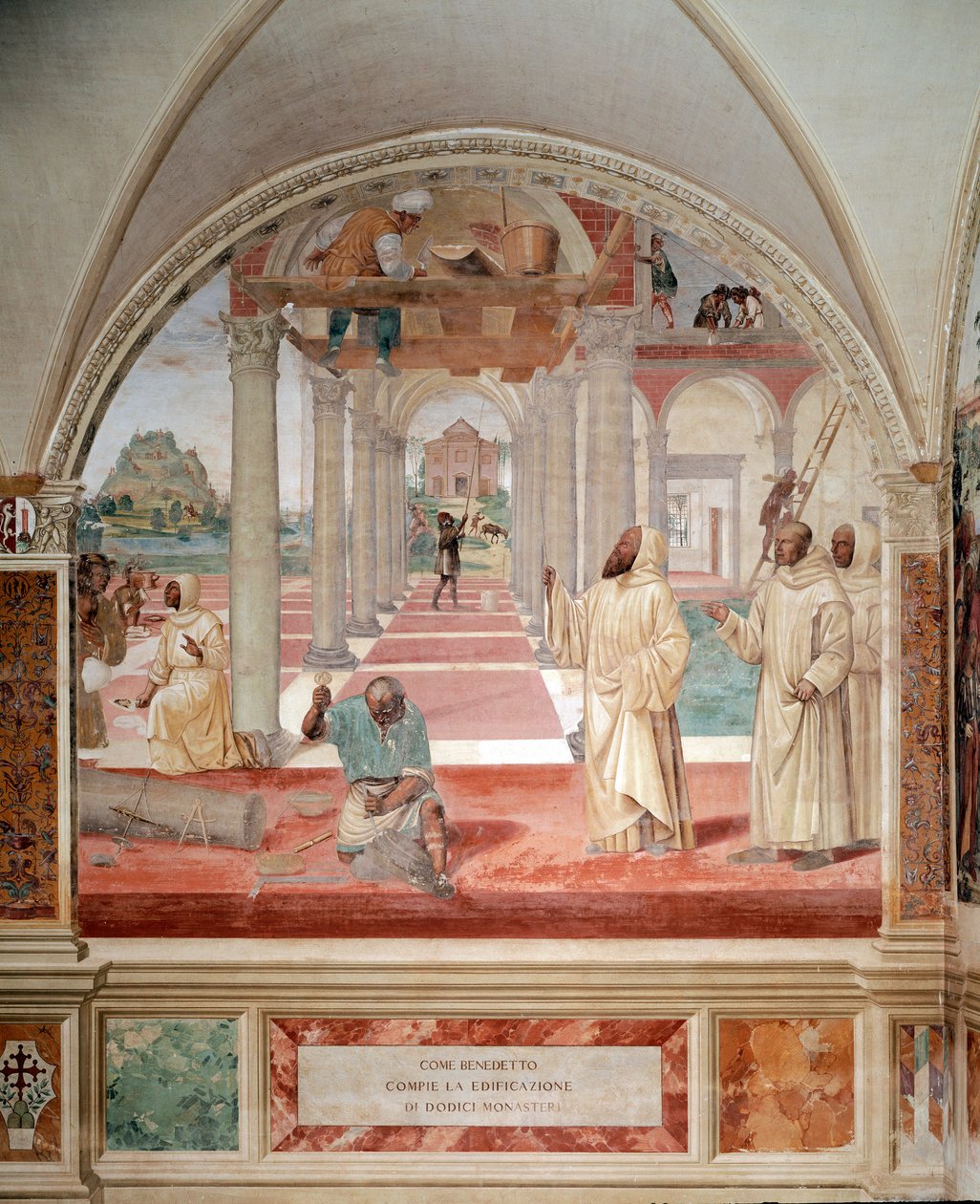 Benedict, Antonio Bazzi dit il Sodoma (1477 - 1549) tarafından üretilen manastırın on iki manastır freskini inşa etti ve Benedictine Tarikatı