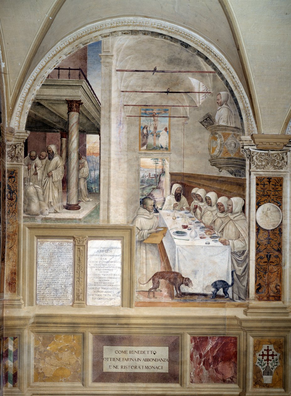 Benedict bol bol un alır ve keşişleri beslerken, Antonio Bazzi dit il Sodoma (1477 - 1549) tarafından Benedictine Tarikatı