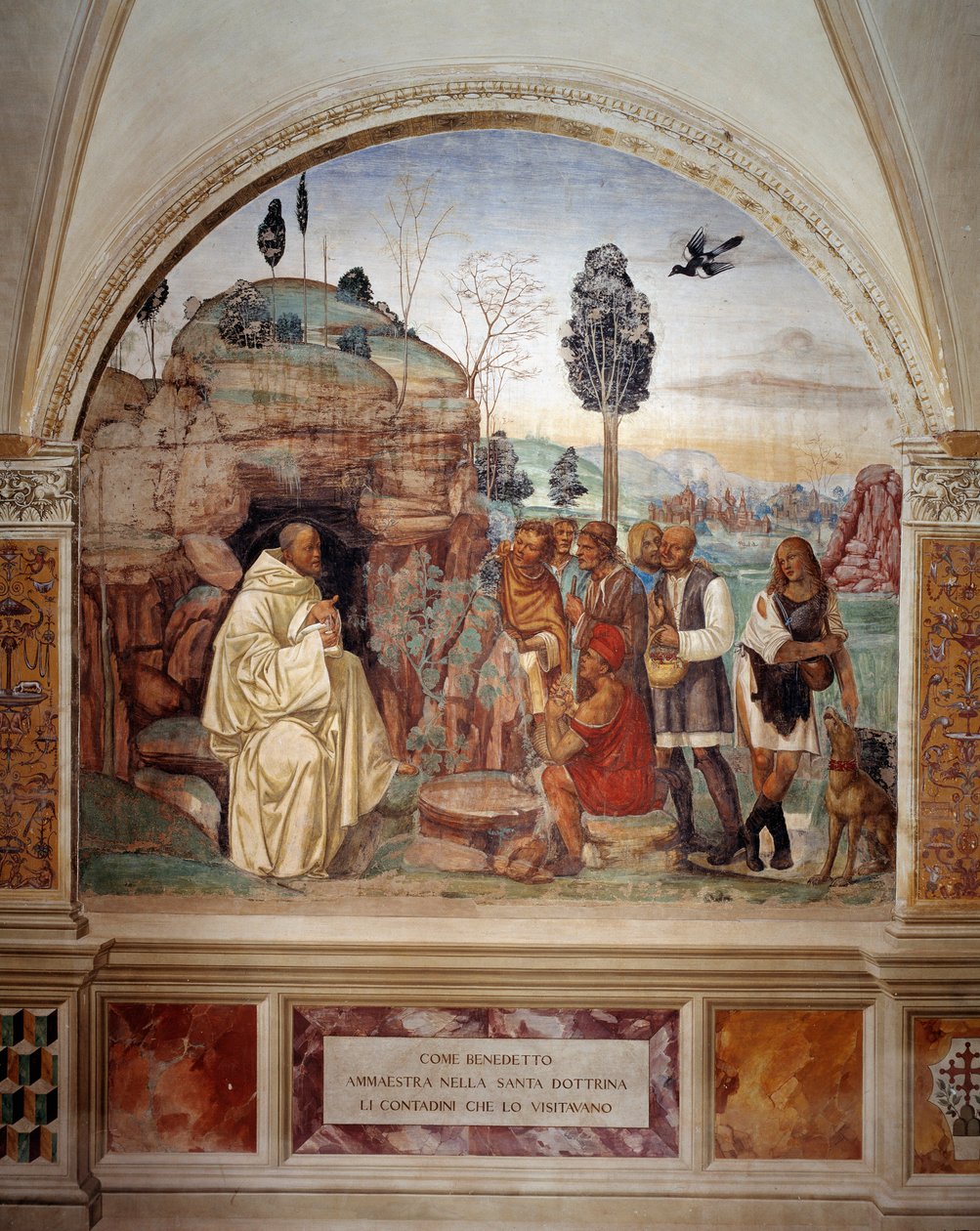 Benedict, kendisini ziyaret eden köylülere kutsal doktrini nasıl öğretir (Aziz Benedict, onu ziyaret eden köylülere kutsal doktrini öğretir) Antonio Bazzi dit il Sodoma (1477 - 1549) tarafından Nurs