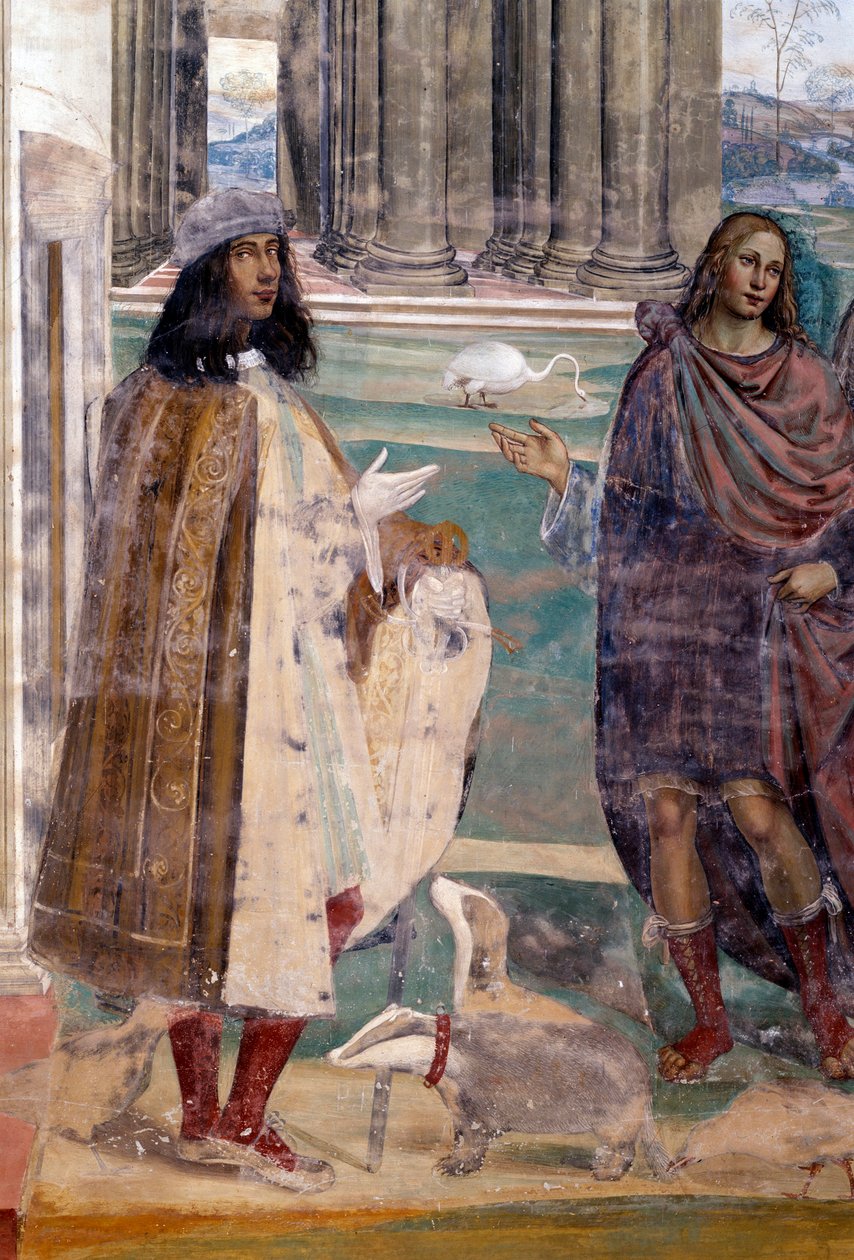 Aziz Benedict kırık bir elek tamir ediyor Sanatçının otoportresi - Antonio Bazzi dit il Sodoma (1477 - 1549) tarafından gerçekleştirilen ve Benedictine Tarikatı 1503