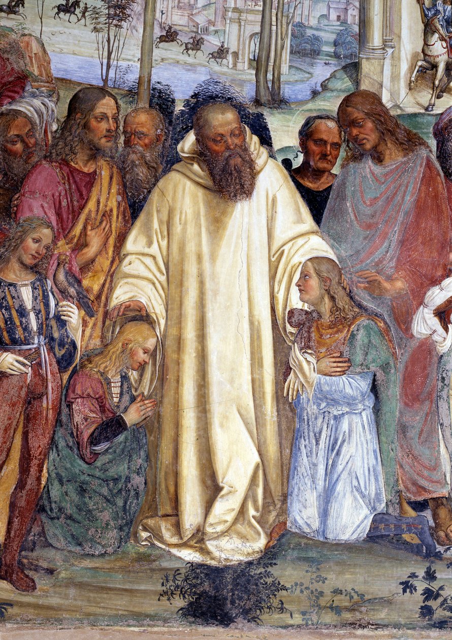 Saint Benedict iki genç Romalıyı kabul eder, Maur ve Placide (st Benedict iki genç romanla tanışır, Maurus ve Placid) Antonio Bazzi dit il Sodoma (1477 - 1549) tarafından Nursie
