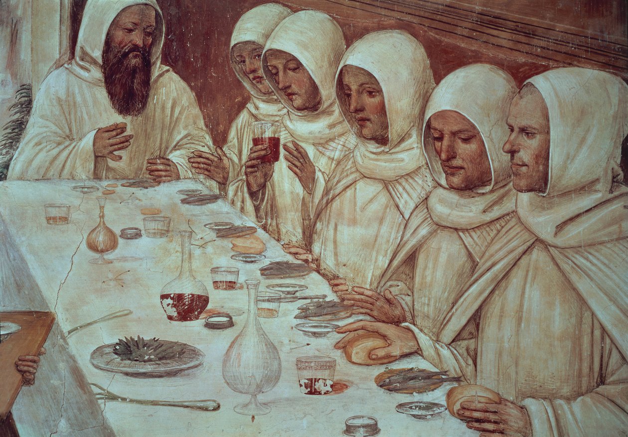 St Benedict bol un elde etti ve keşişleri besledi, St Benedict