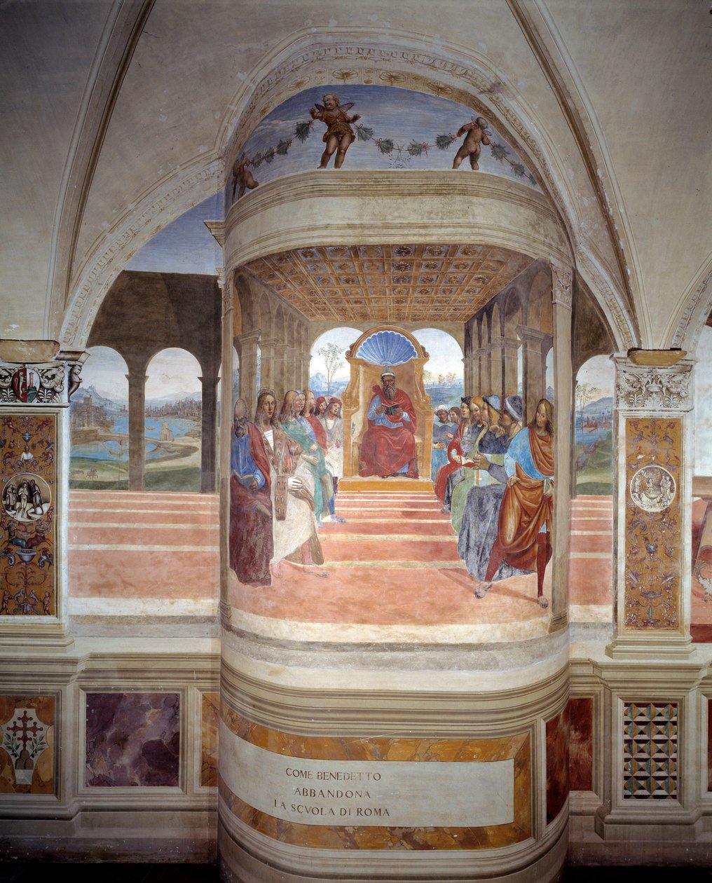 Aziz Benedict Roma okulundan ayrılırken Antonio Bazzi dit il Sodoma (1477 - 1549) tarafından Benedictine Tarikatı