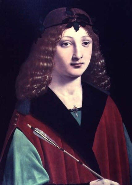Oklu bir çocuğun portresi (panel) by Giovanni Antonio Boltraffio