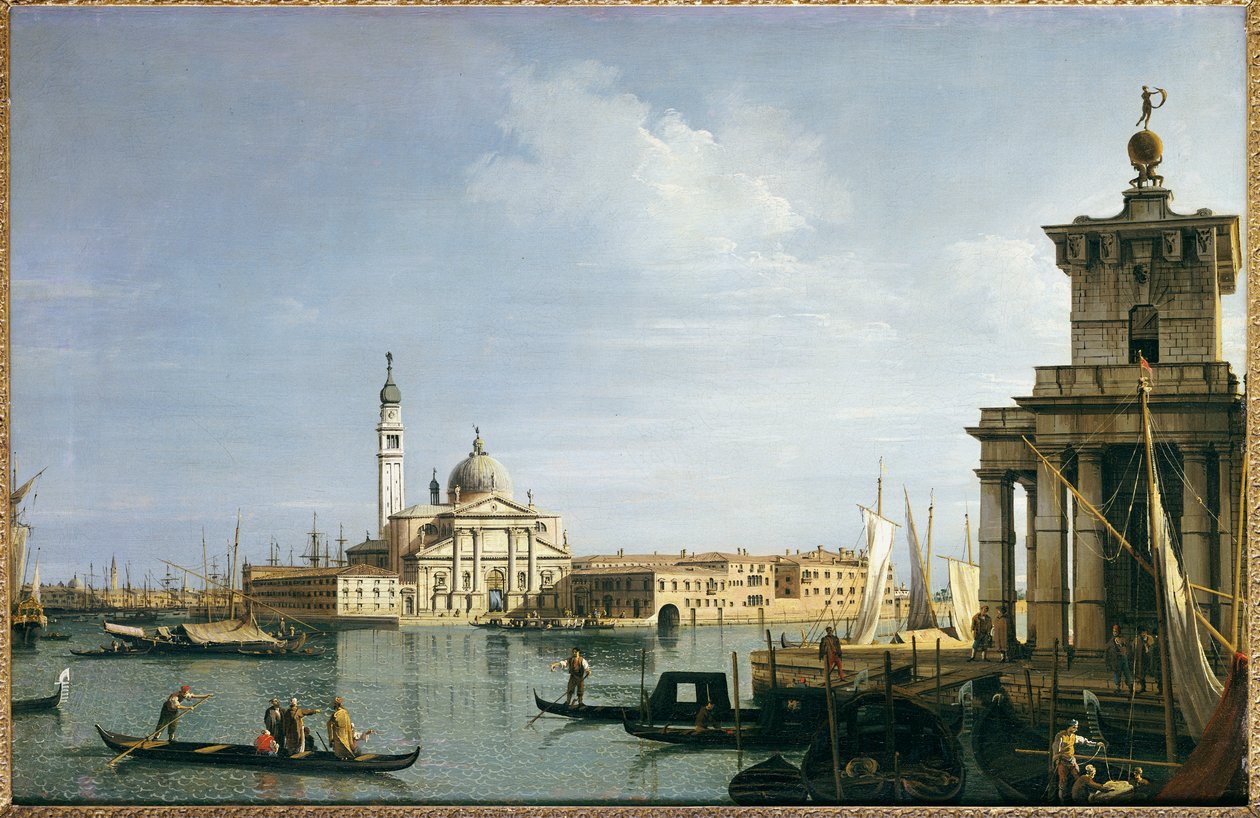 Punta della Dogana ve çok sayıda gemi ile San Giorgio Maggiore Adası, Venedik by Giovanni Antonio Canal