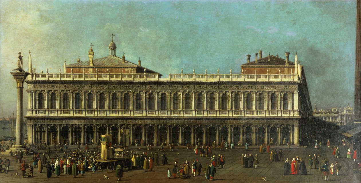 Kütüphane ve Piazzetta, Venedik, Sayısız Figür ve Kukla Gösterisi ile Batıya Bakış, c.1740 by Giovanni Antonio Canal