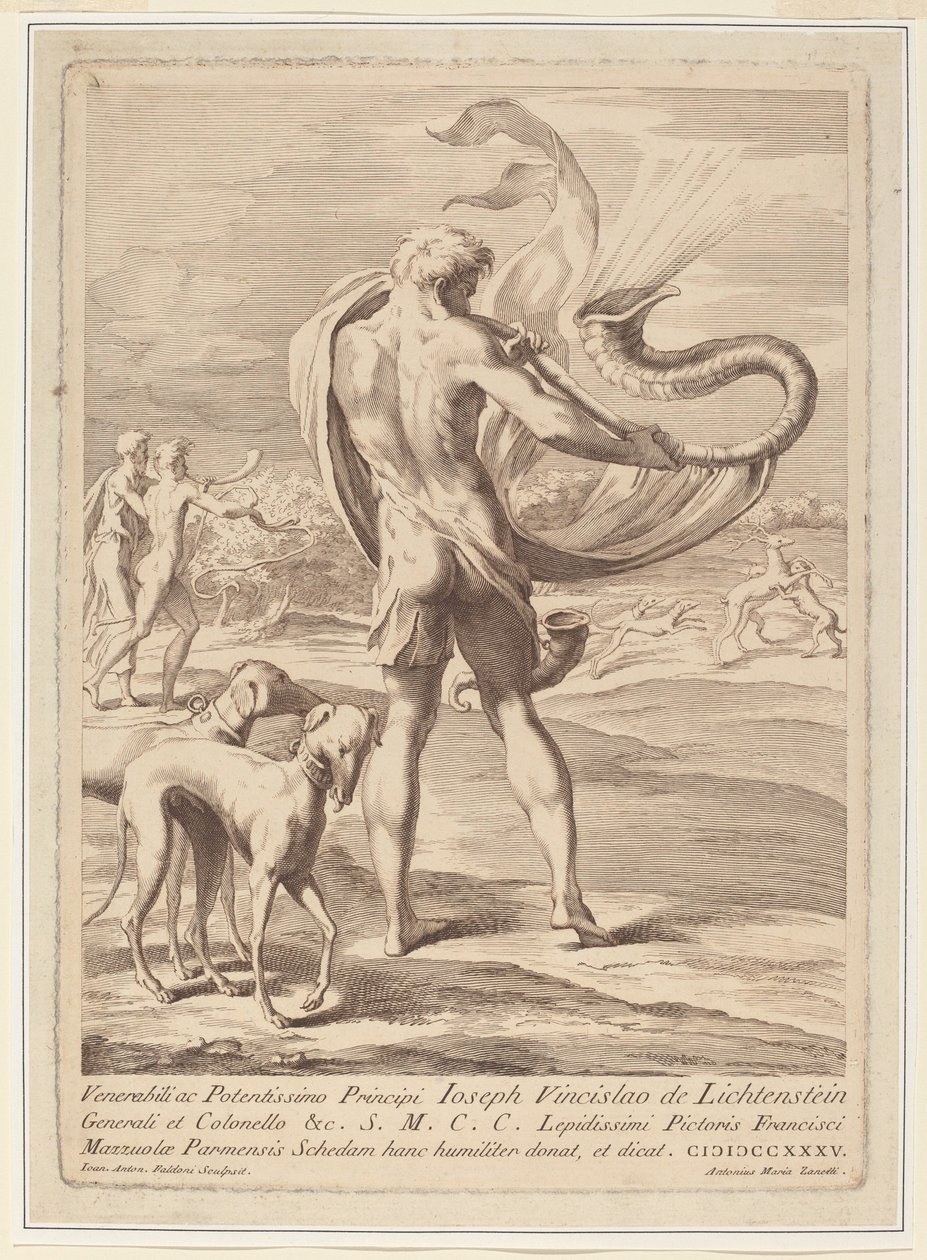 çıplak adam bir deniz kabuğu üfleme by Giovanni Antonio Faldoni after Parmigianino