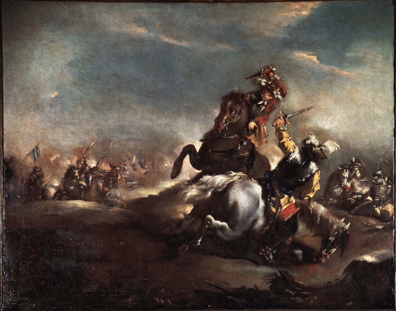 Şövalyelerin Düellosu (Dövüşen Şövalyeler) Tablosu Giovanni Antonio Guardi (1699-1760) Venedik Museo Correr by Giovanni Antonio Guardi