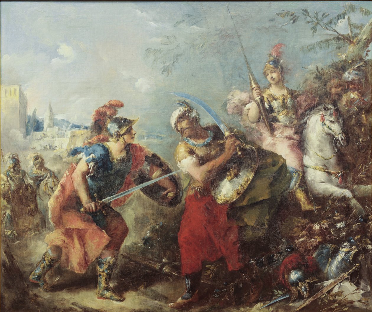 Arka Planda Clorinda İle Tancred ve Argante Arasındaki Dövüş by Giovanni Antonio Guardi