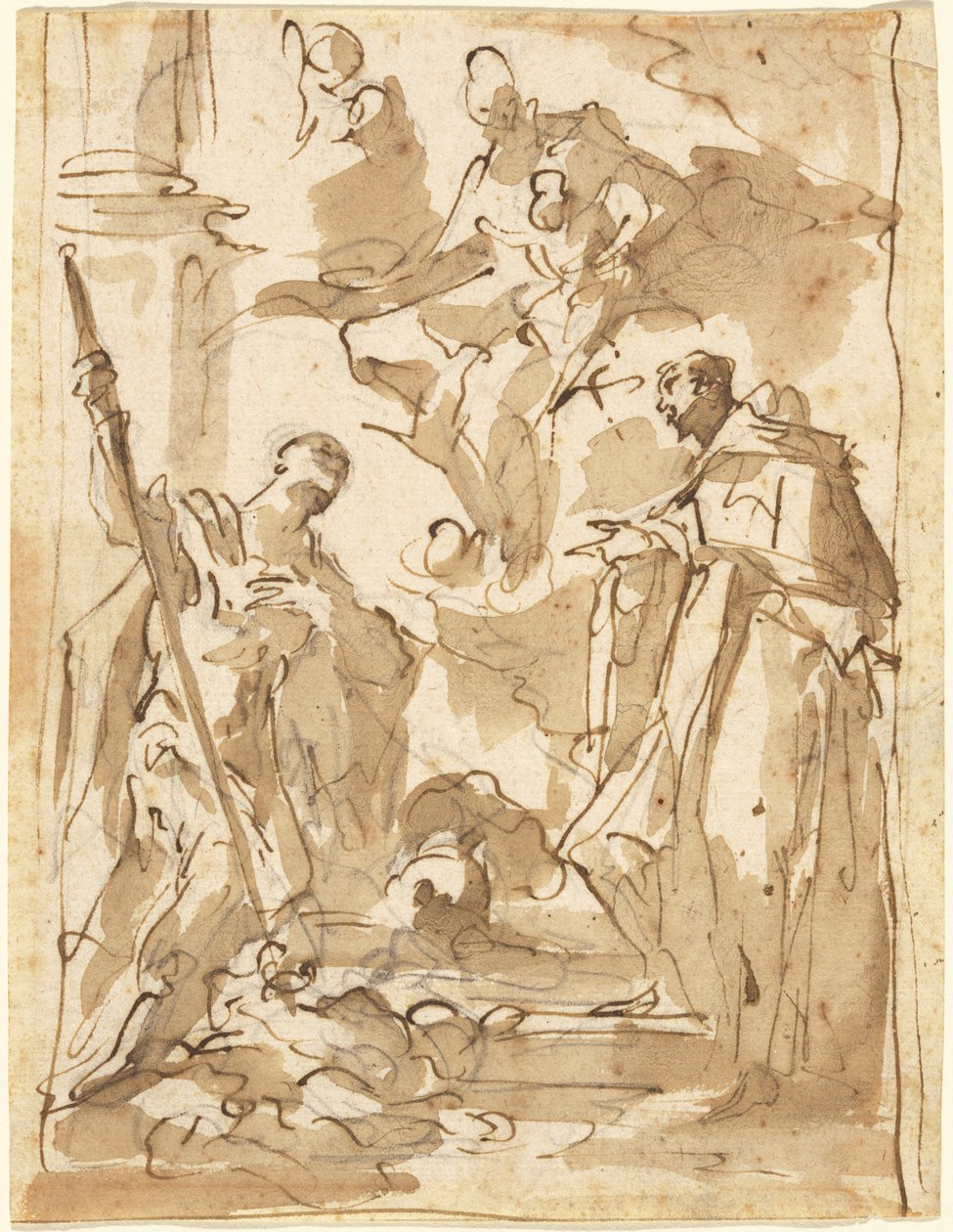 Aziz Theodore ve Manastır Azizi ile Görkemli Madonna ve Çocuk by Giovanni Antonio Pellegrini