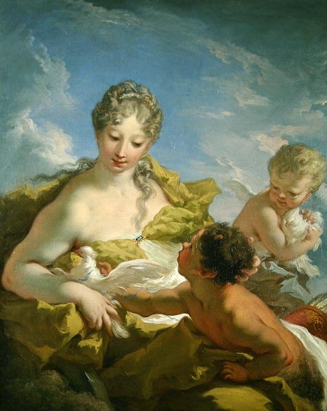 Venüs ve Aşk Tanrısı (tuval üzerine yağlı boya) by Giovanni Antonio Pellegrini