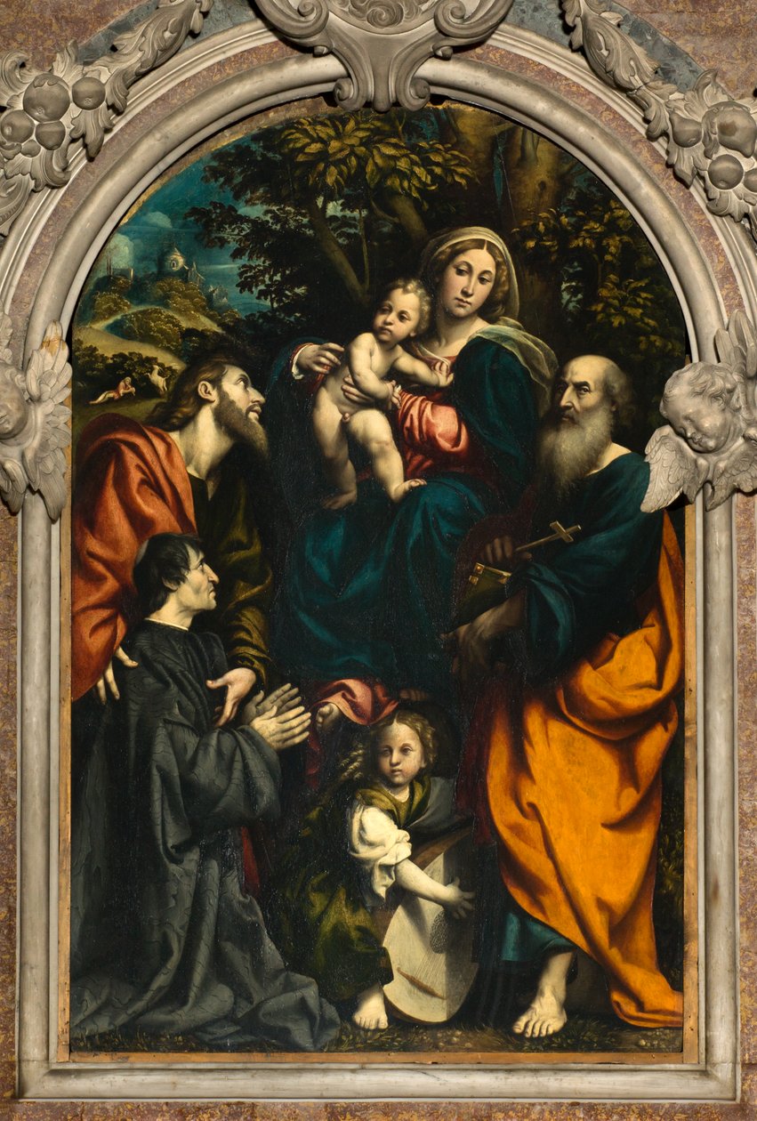 Aziz Philip ve James ve bağışçı Giacomo Schizzi arasında Aziz Catherine, Madonna ve Çocuk Sunağı by Giovanni Antonio Pordenone