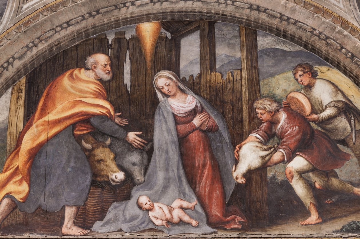 Çobanların Hayranlığını tasvir eden Lunette by Giovanni Antonio Pordenone