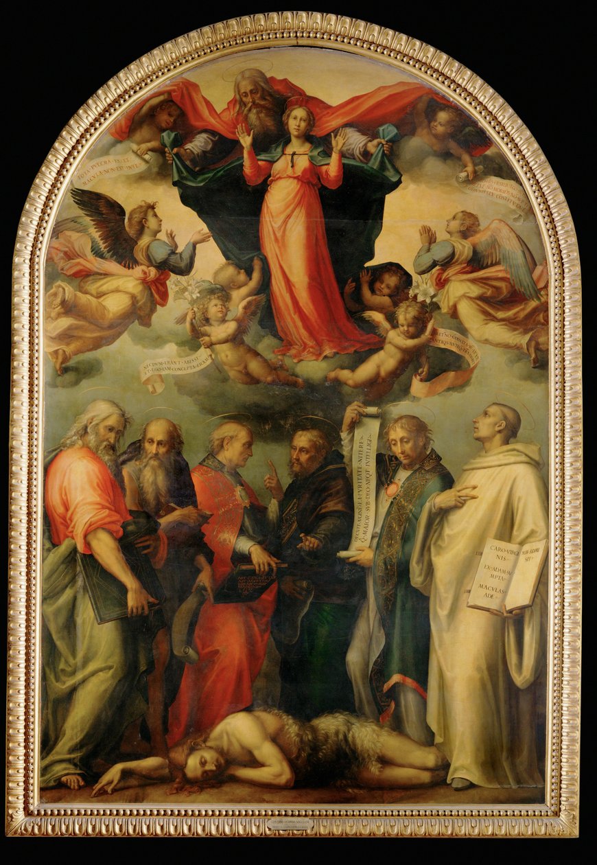 Immaculate Conception hakkında doktorların tartışması, 1530 civarı (ahşap üzerine resim) by Giovanni Antonio Sogliani