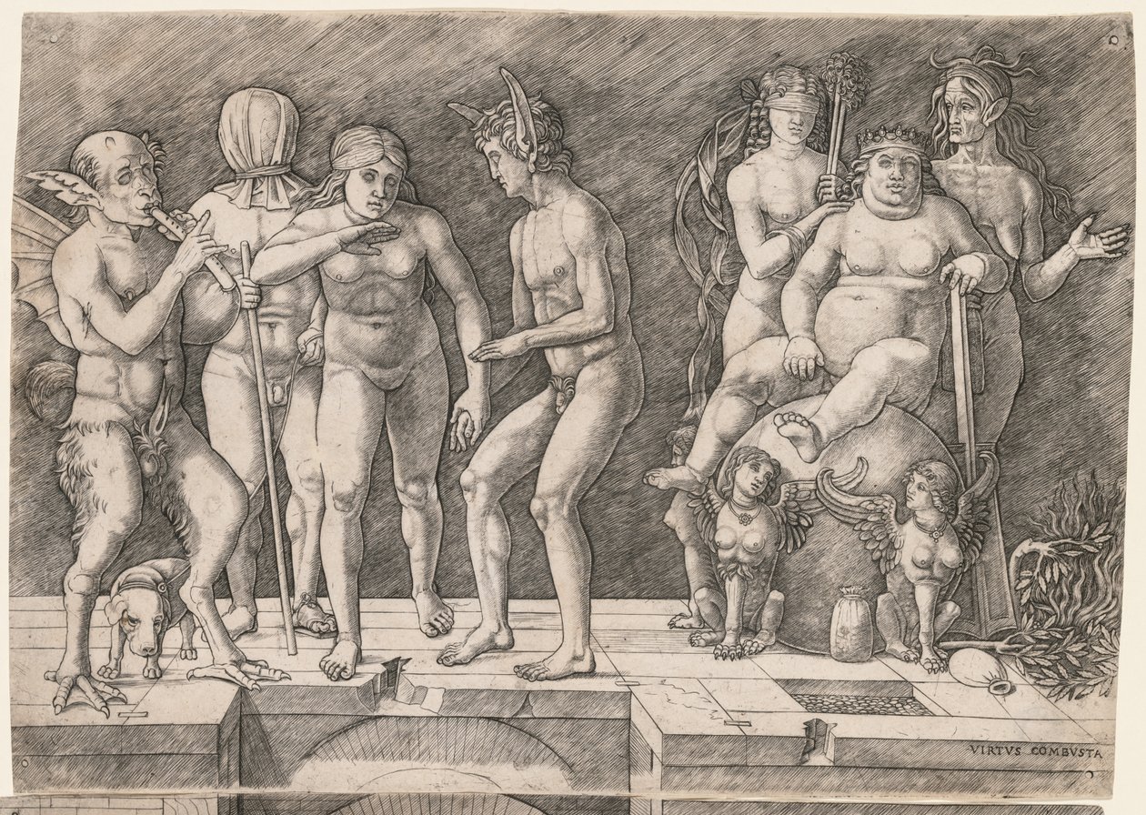 Cahil İnsanlığın Düşüşü Alegorisi: Virtus Combusta, c. 1500-1505. by Giovanni Antonio da Brescia