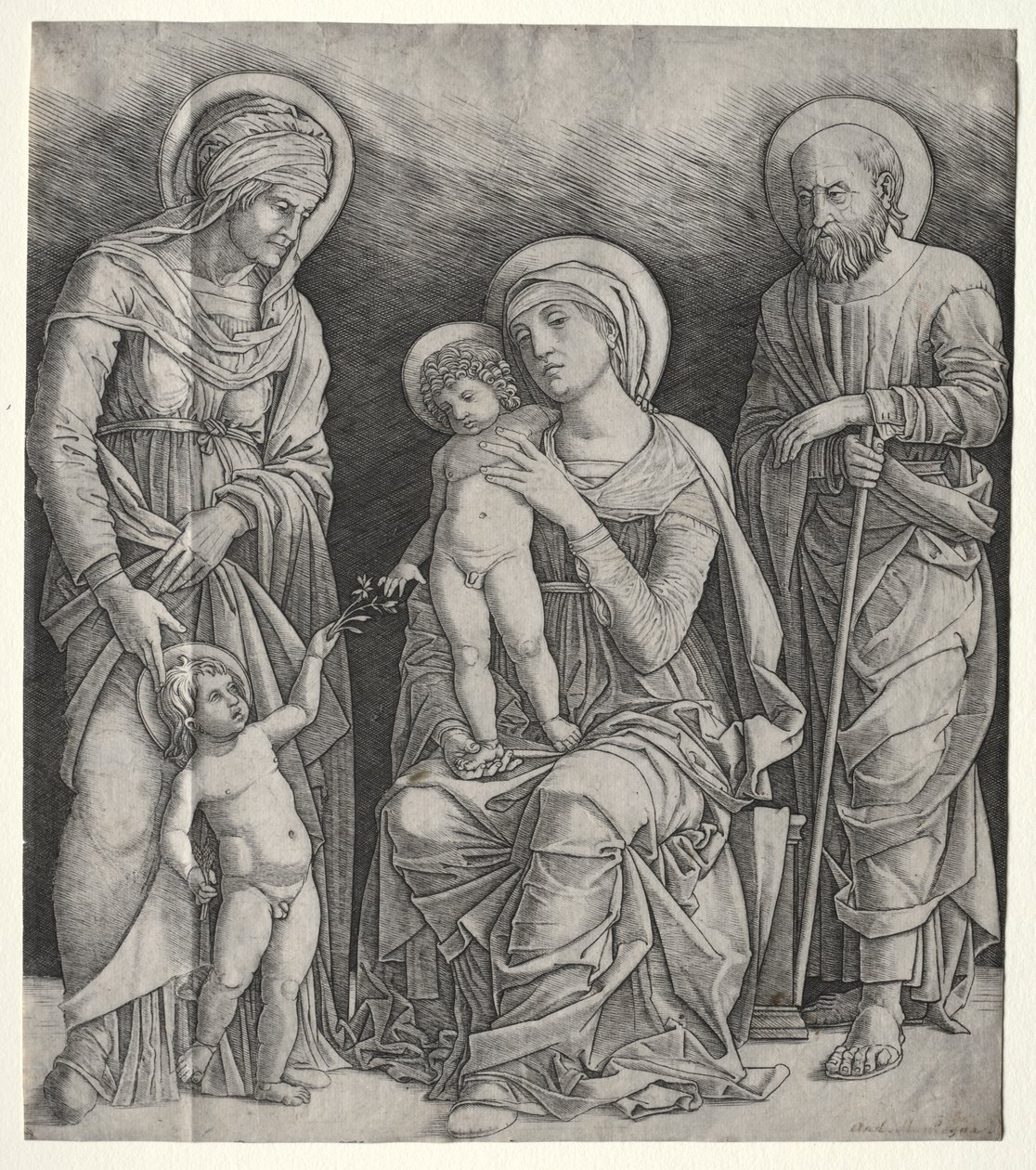 Aziz Elizabeth ve Bebek Aziz John Baptist ile Kutsal Aile by Giovanni Antonio da Brescia