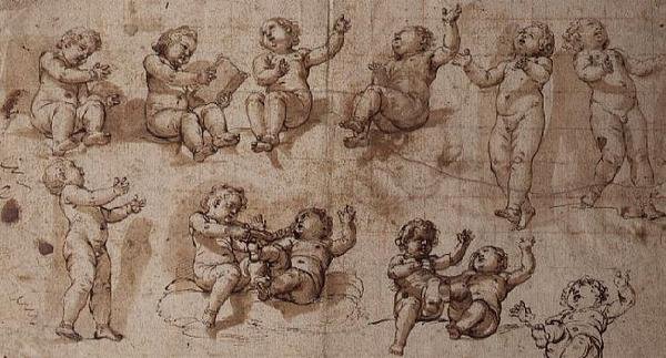 Putti Çalışmaları (kalem, mürekkep, yıkama ve tebeşir) by Giovanni Baglione