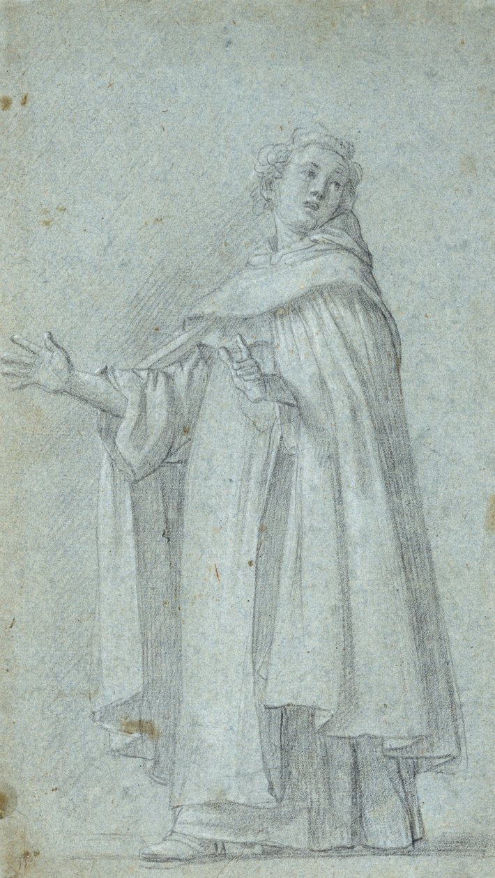 Bir Daimi Dominik Çalışması, c. 1595 (siyah tebeşir, beyazla yükseltilmiş, mavi kağıt üzerine) by Giovanni Baglione