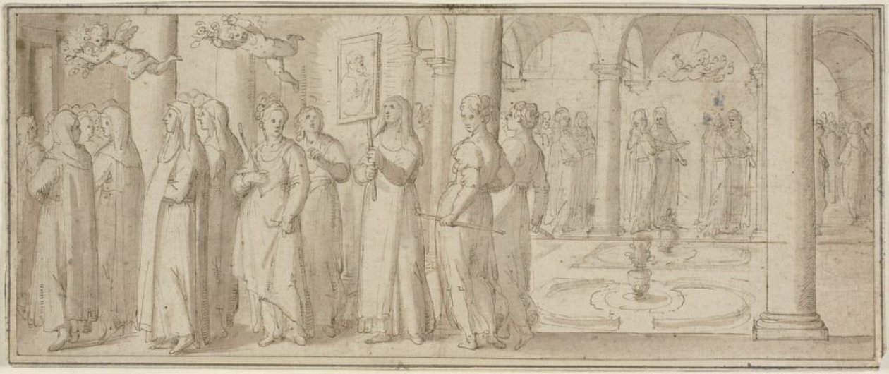 Rahibeler ve Acemi Bir Erkek Azizi Onurlandıran Tören Alayı by Giovanni Balducci