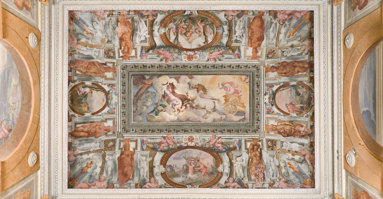 Apollo tarafından sürülen Güneş Arabası, Apollo Loggia, c.1560 (fresk) by Giovanni Battista and Cambiaso Luca Castello