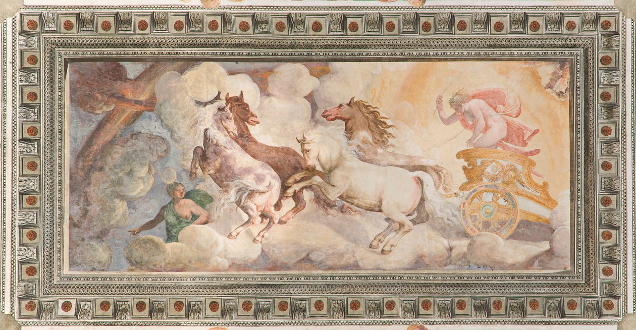 Apollo tarafından sürülen Güneş Arabası, Apollo Loggia, c.1560 (fresk) by Giovanni Battista and Cambiaso Luca Castello