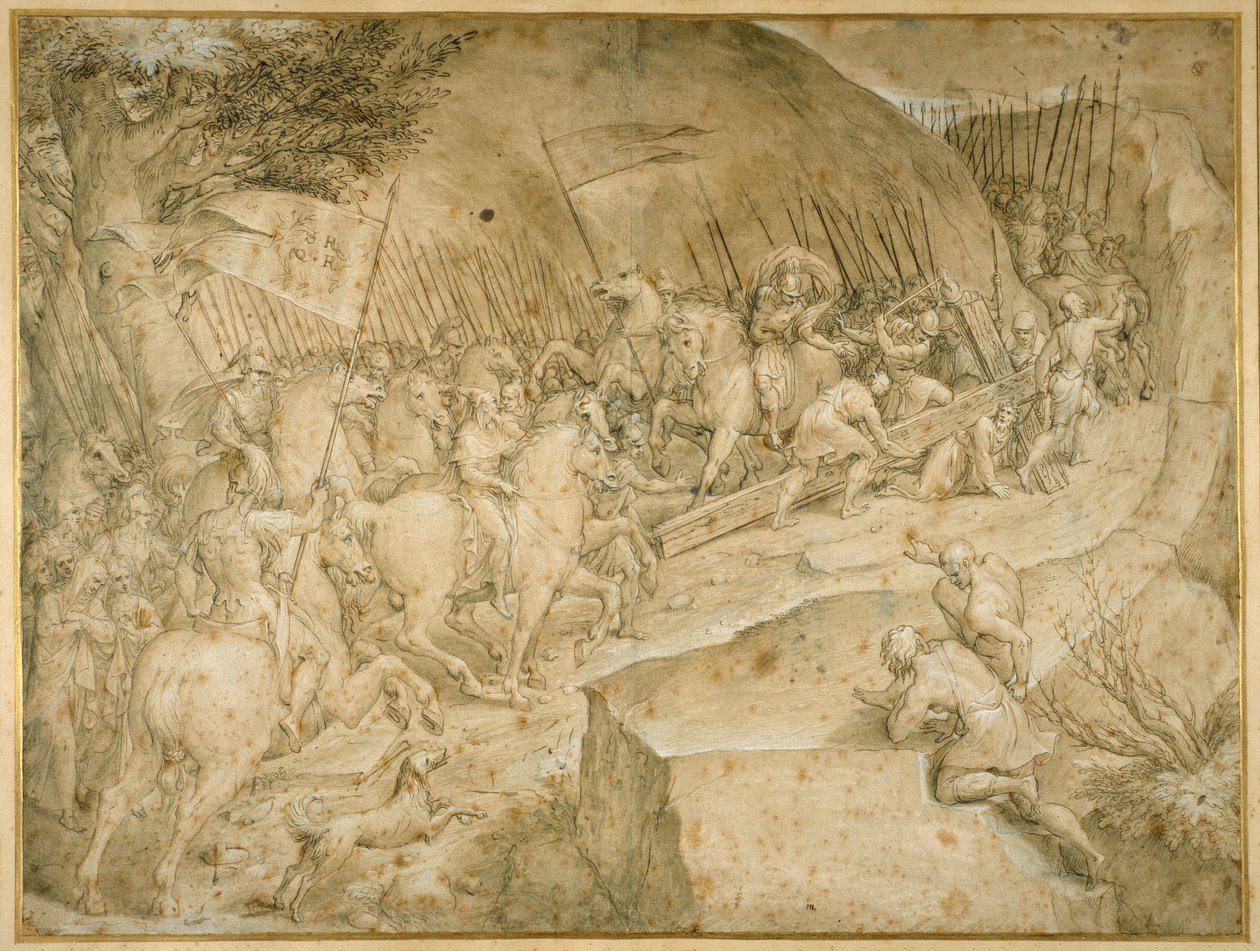 The Road to Calvary (kahverengi cilalı kalem ve kahverengi mürekkep) by Giovanni Battista  Castello