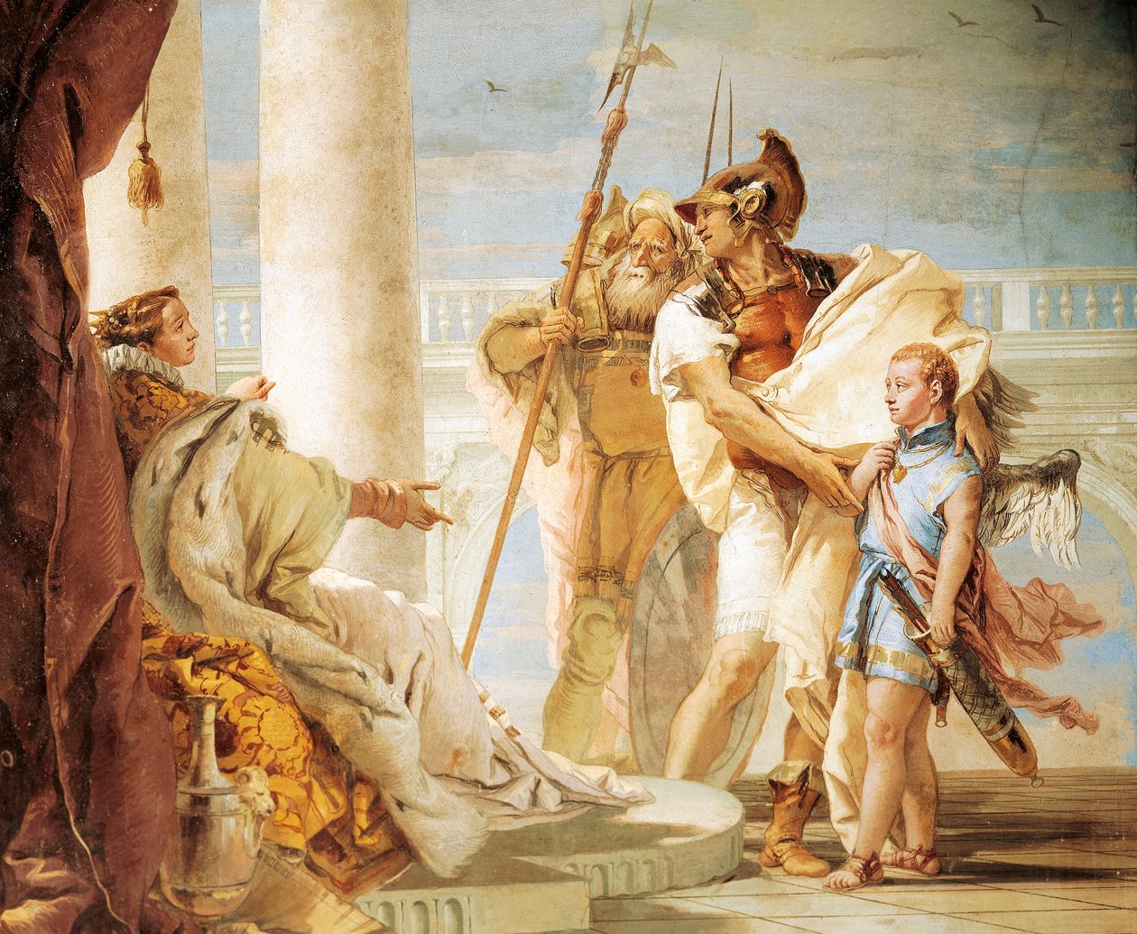 Aeneas, Ascanius gibi giyinmiş Cupid'i Dido'ya tanıtıyor, Giambattista Tiepolo (1696-1770), fresk, Aeneid Odası, Villa Valmarana 'Ai Nani', Vicenza, İtalya by Giovanni Battista Tiepolo