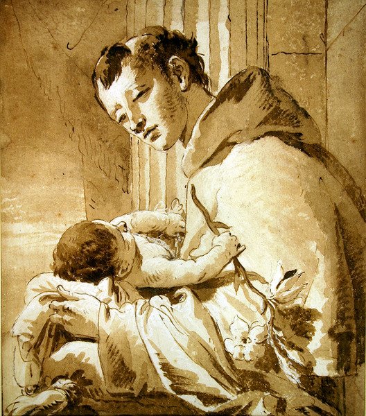 St. Anthony İsa Çocuğu Tutuyor (kalem, kahverengi mürekkep ve yıkama) by Giovanni Battista Tiepolo