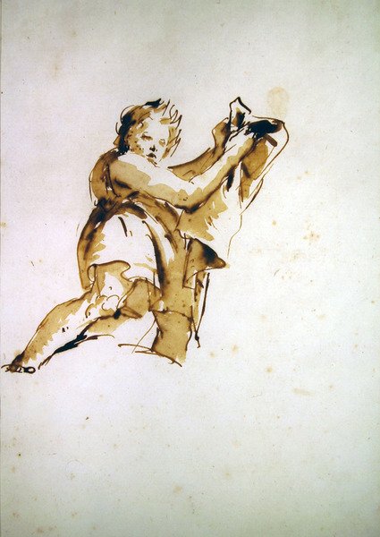 Pelerini tutan bir gencin incelenmesi (kalem ve kahverengi mürekkep ve kağıt üzerinde yıkama) by Giovanni Battista Tiepolo
