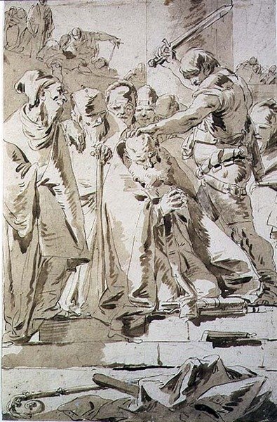 Bir Piskoposun Başının Kesilmesi (kağıt üzerinde kalem ve mürekkep) by Giovanni Battista Tiepolo